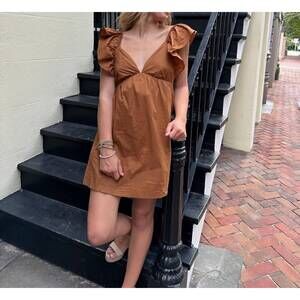 NEW PAPERMOON fall is calling ruffle mini dress in brown